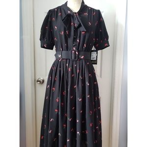 BNWT Unique Vintage Cherries Jubilee Swing Dress UK 8 XS
